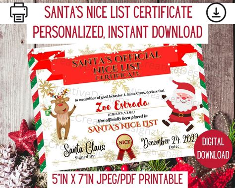 Santas Nice List Certificate Santa Claus Nice List Etsy Uk