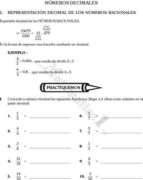 Los numeros decimales y sus operaciones ejercicios de sexto de primaria ...