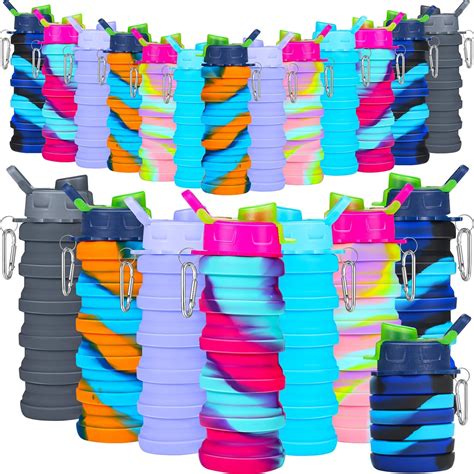 Sunnyray 20 Pack Collapsible Water Bottles 17oz Silicone