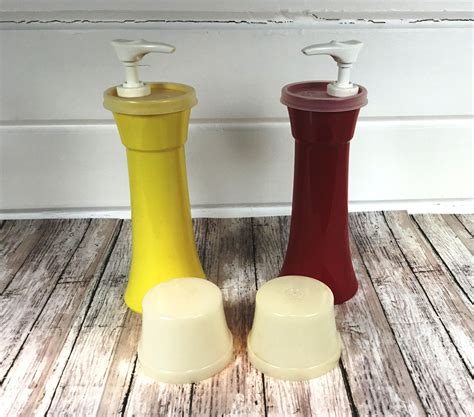 Vintage Tupperware Ketchup And Mustard Dispensers With Lids Etsy