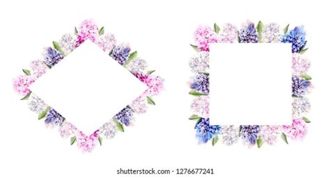 Watercolor Set Pink Blue Hyacinths Frames Stock Illustration 1276677241