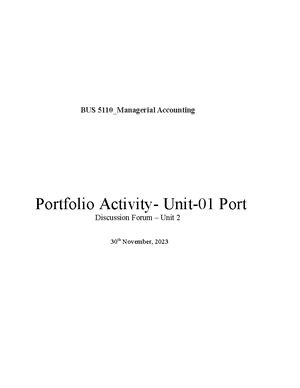 Bus Portfolio Activity Unit Bus Managerial Accounting