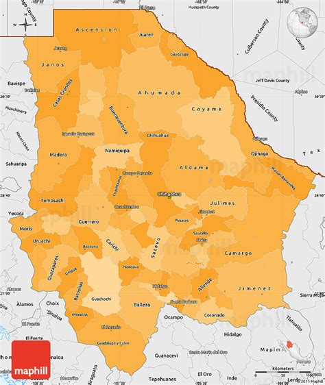 Political Shades Simple Map Of Chihuahua Single Color Outside Borders