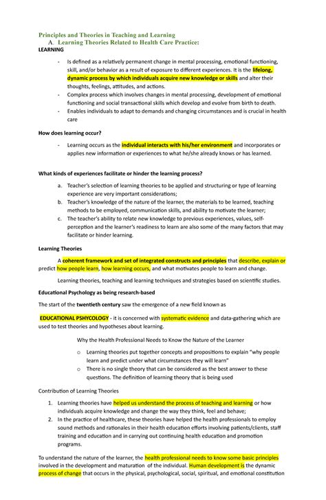 Ncm Health Education Module Principles And Theories In Teaching