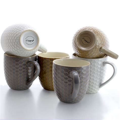 Elama Honeycomb 6 Piece 15 Oz Mug Set Assorted Colors