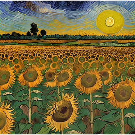 Field Of Sunflowers Sunset Sky Van Gogh Arthub Ai