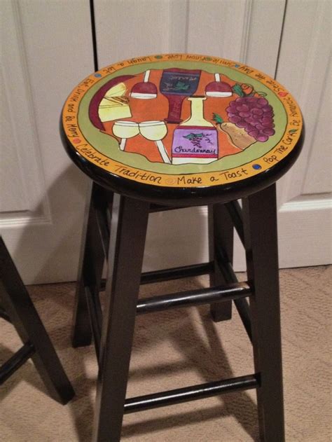 Hand Made Custom Hand Painted 29 Wooden Round Top Bar Stool Kitchen