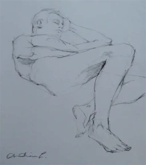 Male Nude Original Pencil Drawing Not A Print Self Portrait Eur