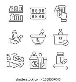 Pharmaceuticals Medication Icon Set Mortar Pestle Stock Vector Royalty