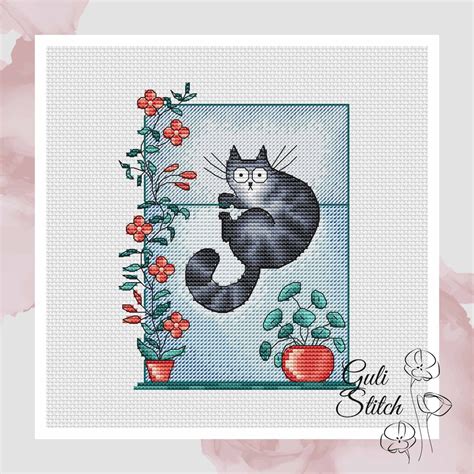 Funny Cat Cross Stitch Pattern Cute Cat Pattern Grey Cat Embroidery