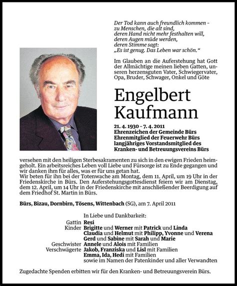 Todesanzeigen Von Engelbert Kaufmann Todesanzeigen Vorarlberger