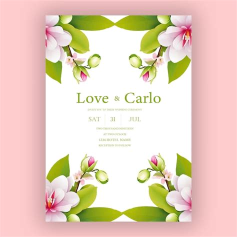 Premium Vector Vector Wedding Invitation With Beautiful Flower Design