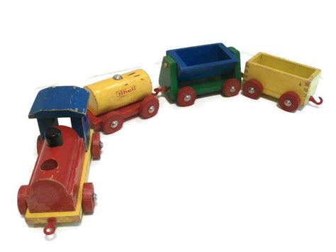 Old Vintage heros Wooden Toy Train Set Made in - Etsy