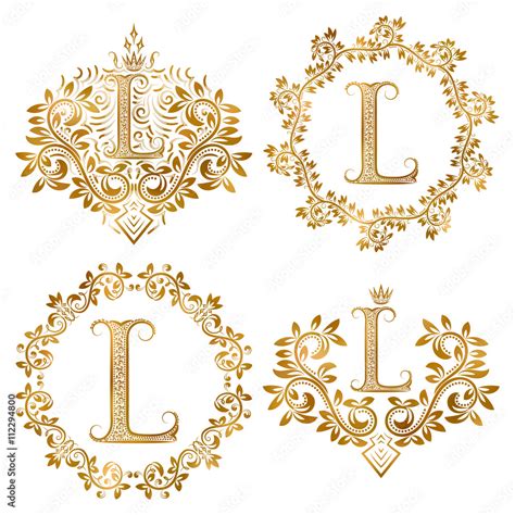 Golden letter L vintage monograms set. Heraldic monogram in coats of ...