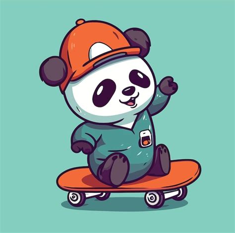 Premium Vector Cute Panda Playing Skateboard