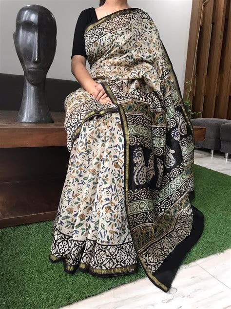 Silk By Cotton Party Wear Chanderi Kalamkari Hand Block Print Saree