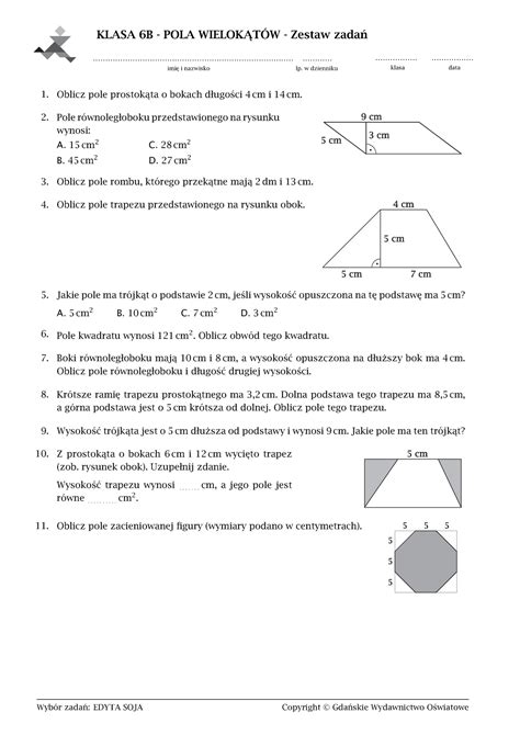Klasa 6b Pola Wielokatow Zestaw Zadan 1586932222 KLASA 6B POLA