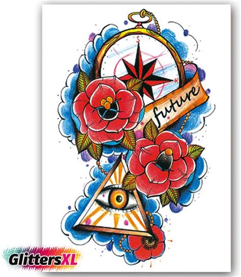 GlittersXL Temporary Tattoo Future Illuminati Bloemen Kompas A5