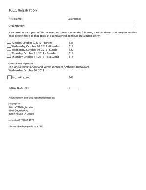 Fillable Online Ltrc Lsu Nttd Pdf Tccc Registration Form Fax Email