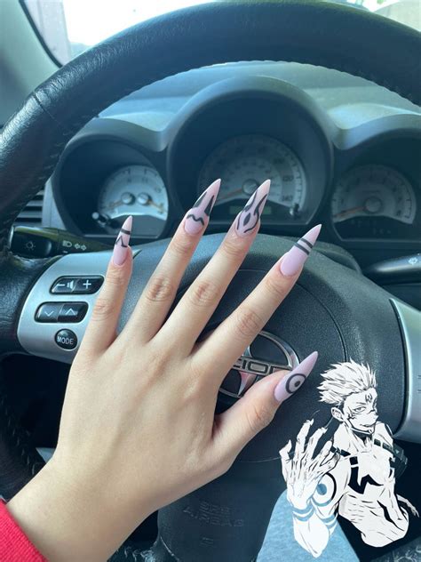 Sukuna Inspired Nails Jjk In 2021 Anime Nails Acrylic Nails Coffin Pink Pink Acrylic Nails