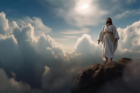 Premium Photo Jesus Standing On A Cliff In The Clouds