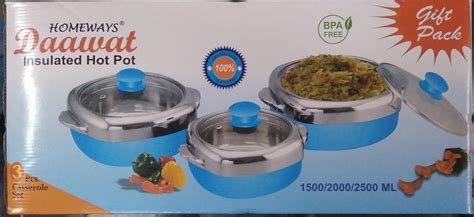 None Mix Colour Insulated Hot Pot 3 Pieces Set With Glass Lid For Home And Hotel And Restaurant