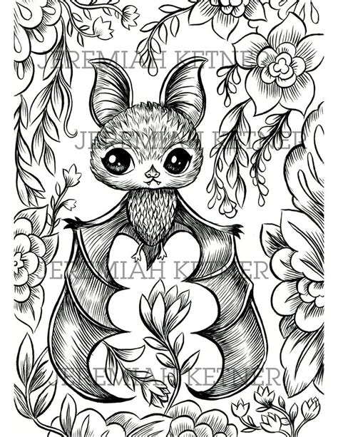 Vampire Bat Coloring Page Instant Download Etsy Bat Coloring Pages