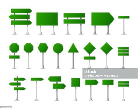 Realistic Green Street And Road Signs City Illustration Vector Street ...