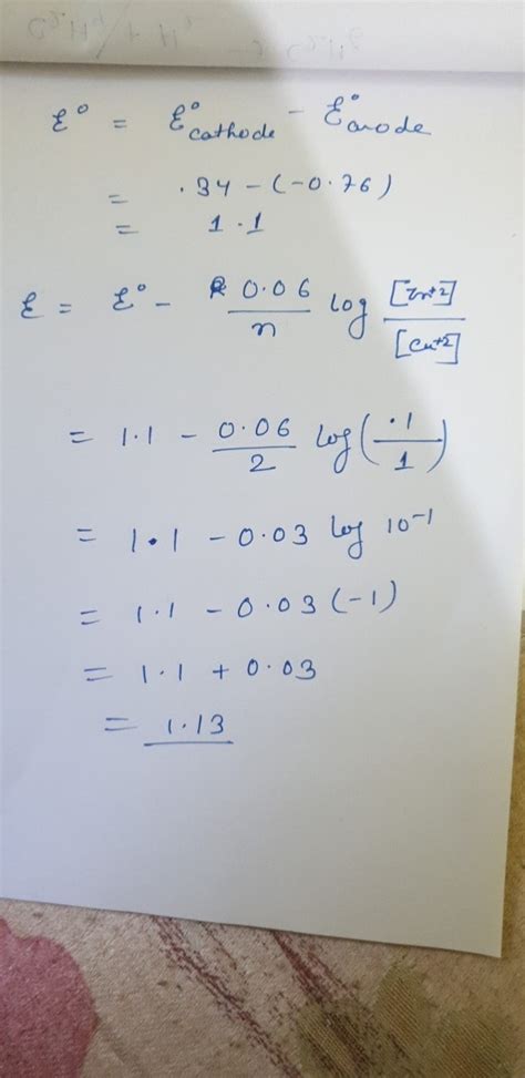 Calculate The Emf Of The Cell Represents Below Zn Zn M Cu C M