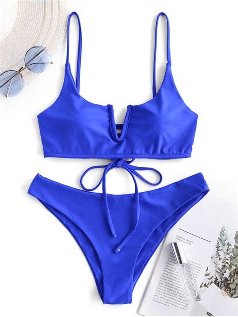 [24 Off] 2021 Zaful V Wired Lace Up Bralette Bikini Swimsuit In