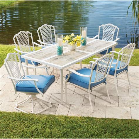 Hampton Bay Alveranda 7 Piece Metal Outdoor Dining Set With Periwinkle