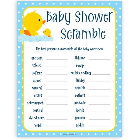 Baby Word Scramble Printable Game