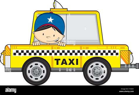 Cartoon Yellow Taxi Cab with Cute Driver Stock Vector Image & Art - Alamy