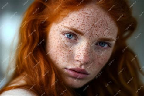 Premium Photo Closeup Portrait Of Redheaded Girl With Freckles