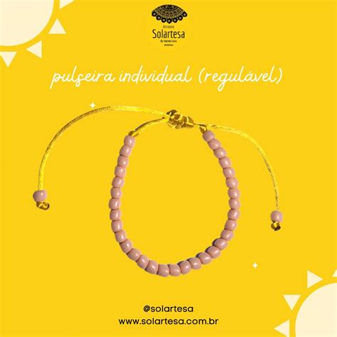 Pulseira individual dourada miçangas nude rosé regulavél Solartesa