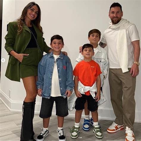 Lionel Messi With His Beautiful Wife Antonela And Their Three Sons Pose