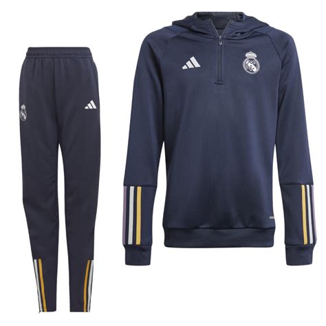 Adidas Real Madrid Trainingspak Hooded 2023 2024 Kids Donkerblauw Wit Goud