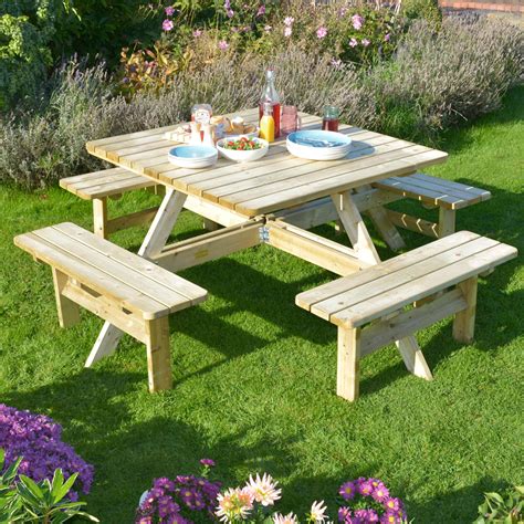 Rowlinson 8 Seater Square Picnic Table Wooden Picnic Tables Picnic Table Picnic Table Bench