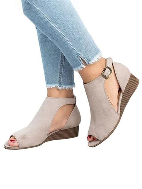 Wedge Heel Fish Mouth Pure Color Sandals Noracora