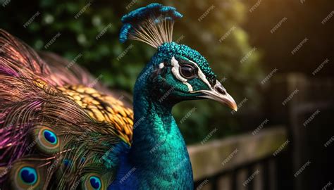 Premium Ai Image Majestic Peacock Displays Vibrant Elegance In Nature