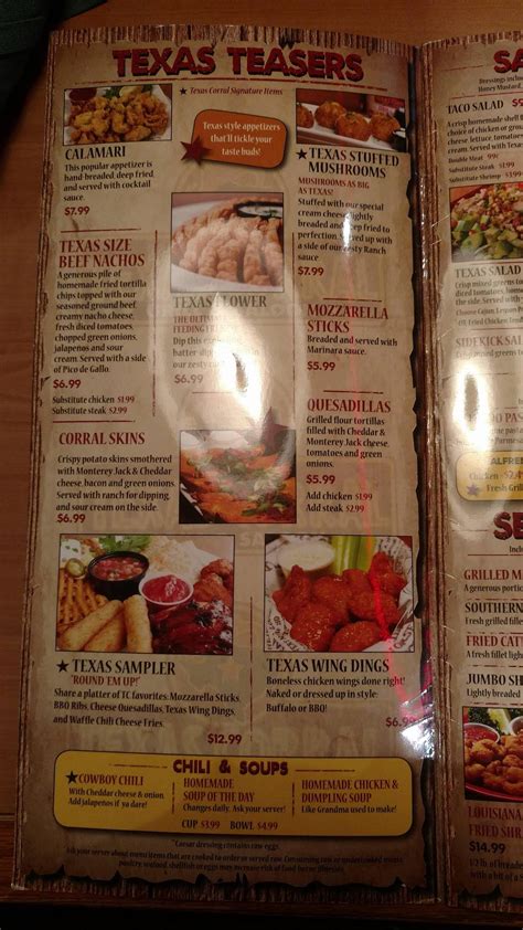 Menu at Texas Corral BBQ, Merrillville