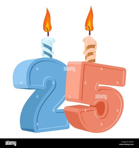 25 Years Birthday Number With Festive Candle For Holiday Cake Twenty Five Anniversary Stock