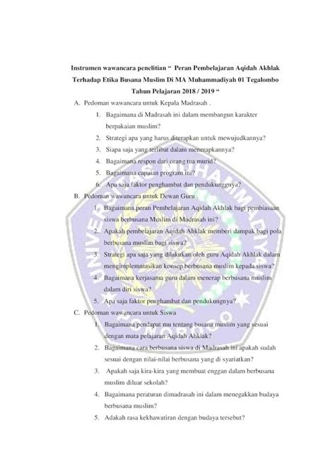 PDF Instrumen Wawancara Penelitian Peran Pembelajaran Eprints