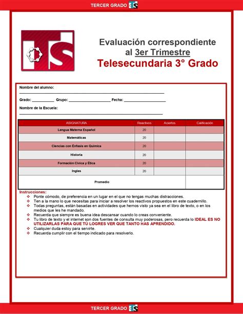 Exámenes 3 de Telesecundaria Paquete Ciclo Completo PLAN 2017