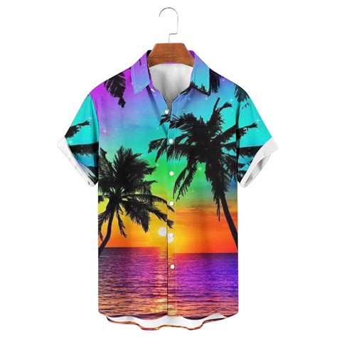 Waenqinla Hawaiian Shirt For Men Summer Tropical Palm Tree Graphic