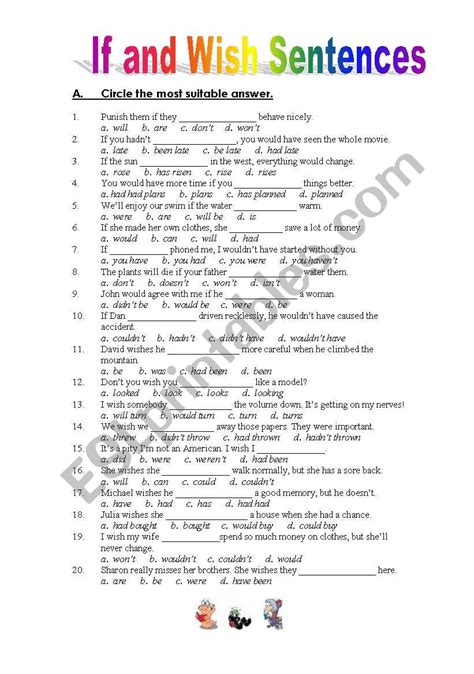 If And Wish Sentences Esl Worksheet By Pirchy