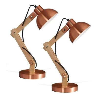 Luz Desing Pack X Lampara Velador Moderno Arlon Cobre Vintage Madera