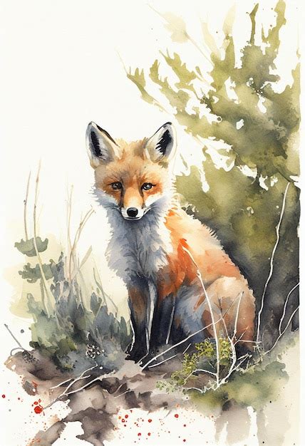 Premium AI Image | A watercolor painting of a fox sitting in the grass.