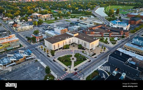 Yellow Sunrise Lighting On Downtown Muncie Indiana Courthouse And