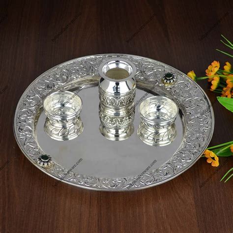 Elegant Floral Border Silver Pooja Thali Beliram Silverware